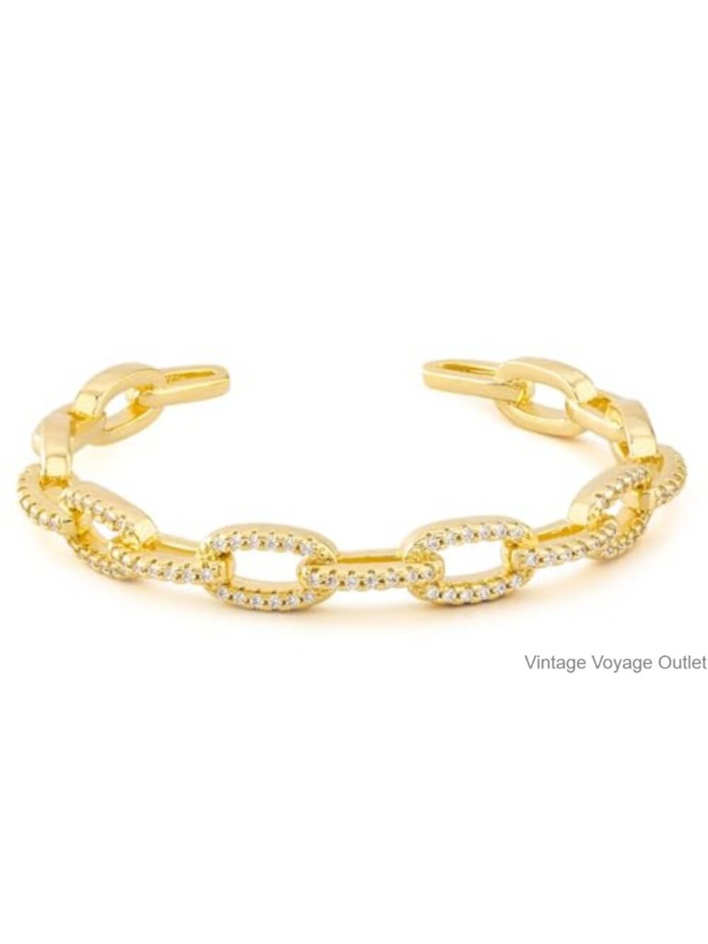 14k Gold Plated Cuff Bracelet Adjustable Minimalist Brass CZ